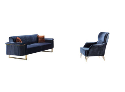 Blue's Living room Set Designer 3-Seater Upholstered Armchair Luxury Furniture 2-piece
