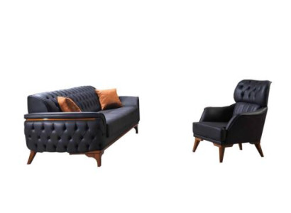 Black Chesterfield Designer Suite Luxury Leather Sofa Designer Armchair