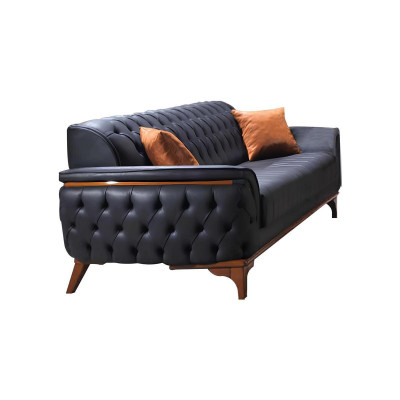 Black Chesterfield Designer Suite Luxury Leather Sofa Designer Armchair