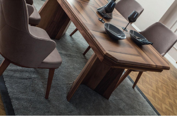 Complete e Dining set Designer dining area Wood Dining table 6x upholstered chairs