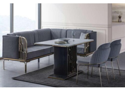 exclusive s Gray Dining room Set Luxury stainless steel Table 2x Textile Chairs