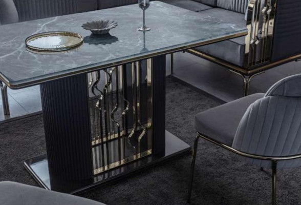 exclusive s Gray Dining room Set Luxury stainless steel Table 2x Textile Chairs