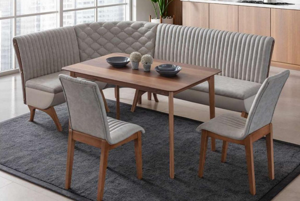 Designer Light Gray Dining room Suite Upholstery Corner Bench 2x Chairs Dining table