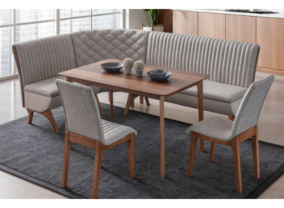 Designer Light Gray Dining room Suite Upholstery Corner Bench 2x Chairs Dining table