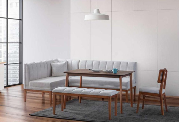 White -Brown Dining room Suite Stylish Wooden Table Upholstery Corner Bench new