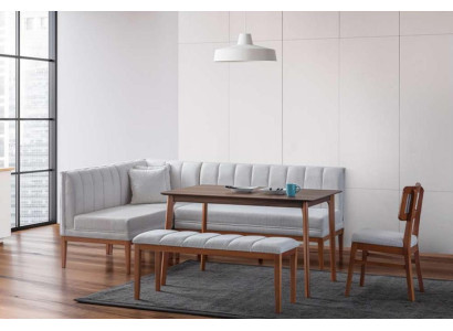 White -Brown Dining room Suite Stylish Wooden Table Upholstery Corner Bench new