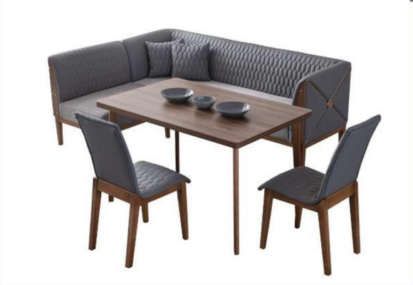 Stylish Gray Dining room Suite Brown Dining table 2x Seating Stool