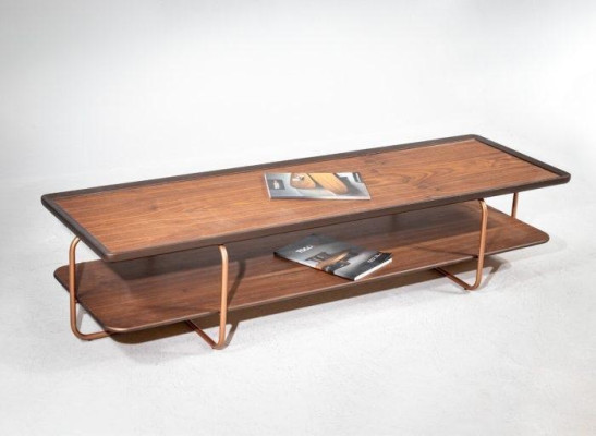 Brown Living room Wood Coffee table Stainless steel feet Elegant sofa table