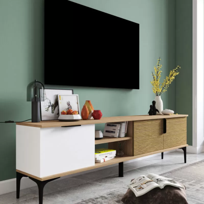 Lowboard TV cabinet Modern Design Luxury Living room Rectangular Brown White