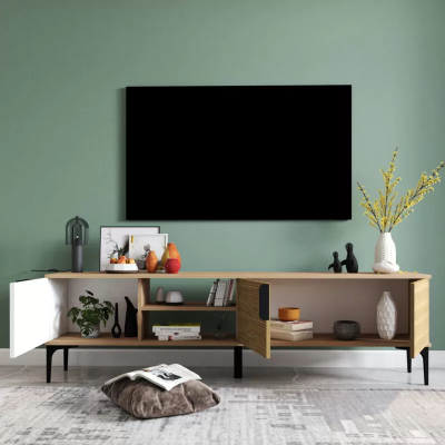 Lowboard TV cabinet Modern Design Luxury Living room Rectangular Brown White