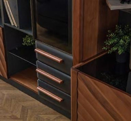 Modern Black and Brown Wall Unit Luxury TV Cabinet Display Case Wall Cabinet Furniture 4 Pieces