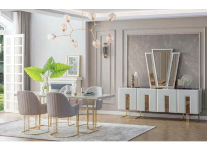 Stylish Dining room Suite stainless steel Dining table 6x Chairs Sideboard 8pcs