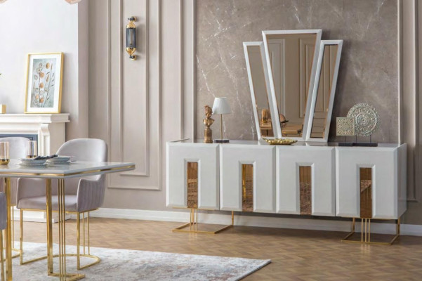 Stylish Dining room Suite stainless steel Dining table 6x Chairs Sideboard 8pcs