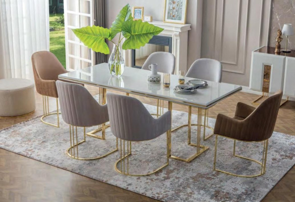 Stylish Dining room Suite stainless steel Dining table 6x Chairs Sideboard 8pcs