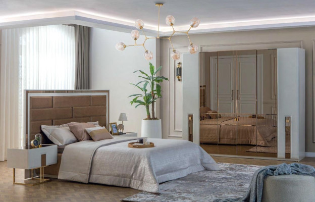 exclusive s Bedroom Set Modern Textile Bed 2x Wood Night Consoles