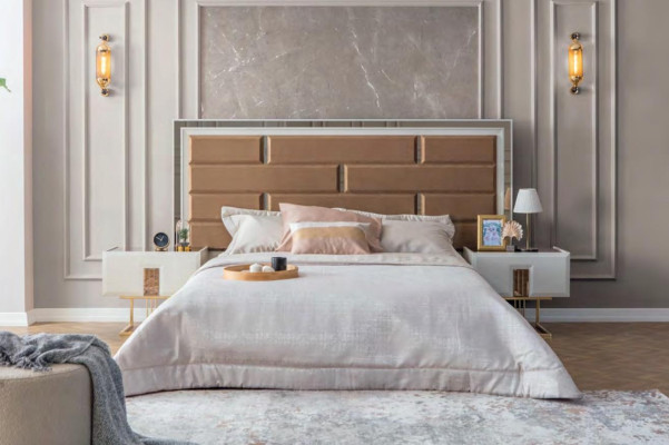 exclusive s Bedroom Set Modern Textile Bed 2x Wood Night Consoles