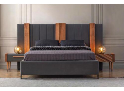 Gray Bedroom Suite Modern Double bed 2x Bedside tables 3-piece set