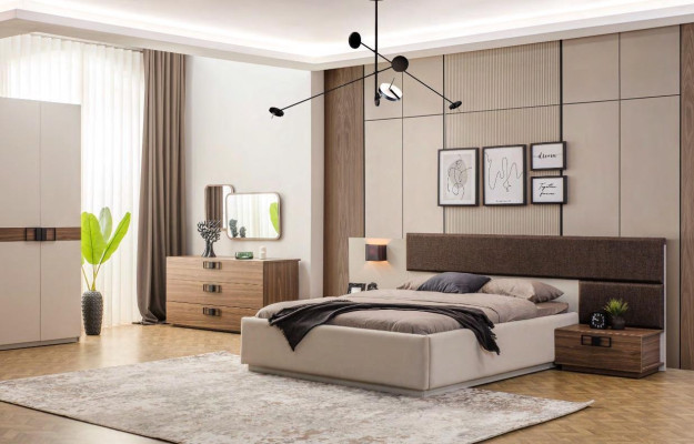 Designer Bedroom Set Modern Large Bed Wood Chest of drawers Night Console