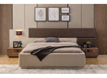 exclusive Bedroom Suite Designer Beige Bed Brown Bedside tables