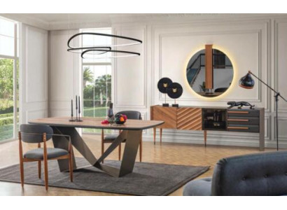 Stylish dining room suite designer dining table 4x upholstered chairs sideboard