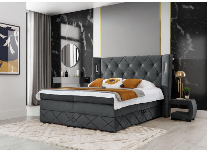 Bedroom Bed Double Textile Beds Upholstery Complete 2x Bedside tables Wood