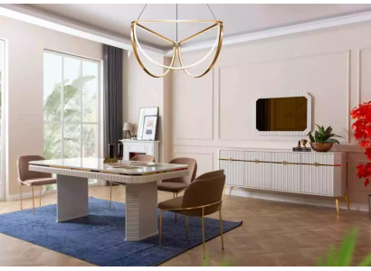 Dining room Set Table 6x Chairs Sideboard Mirror 9pcs Group Suite