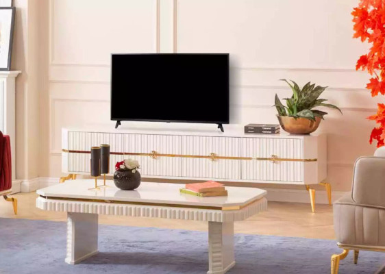 Living room tv stand Furniture TV cabinet Television Style Modern White Luxury Wood