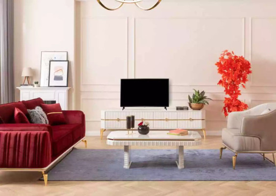 Coffee table sideboard 2-piece living room furniture table lowboard new white
