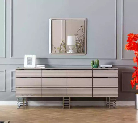 Living room beige Sideboard Mirror Design Furniture Console Wood Designer