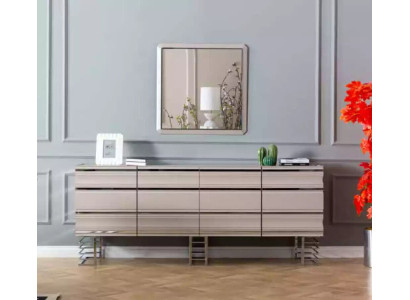 Living room beige Sideboard Mirror Design Furniture Console Wood Designer
