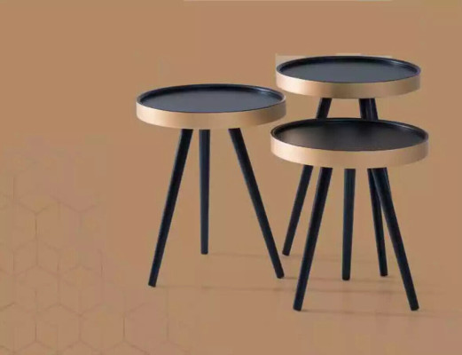 Side table stylish sofa table Coffee table Round Wood new Black