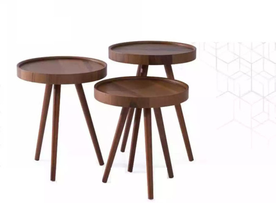 Side table 3x Round decorative table lamp table sofa table table wood brown
