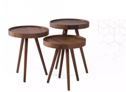 Side table 3x Round decorative table lamp table sofa table table wood brown