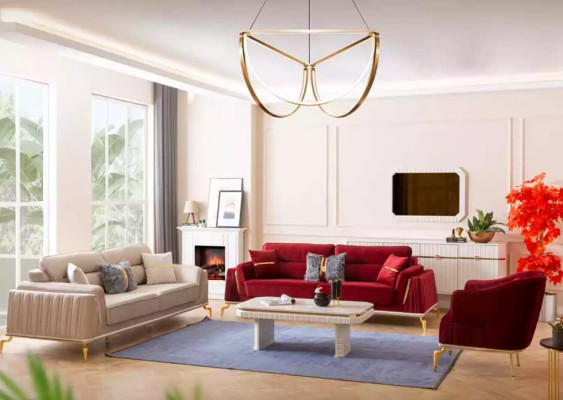 Living room Armchair Furniture Swivel Chair 1 Seater Modern Red Design Textile