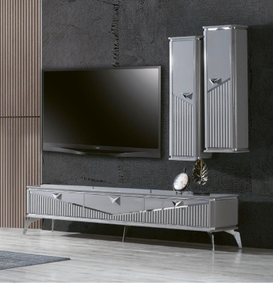 Gray Modern Dining Room Set 4x Chair Mirror Sideboard Shelf 9pcs