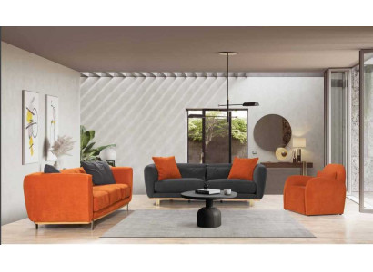Modern Orange-Brown Sofa set 4+3+1 Seater Textile Sofas Luxury Couch