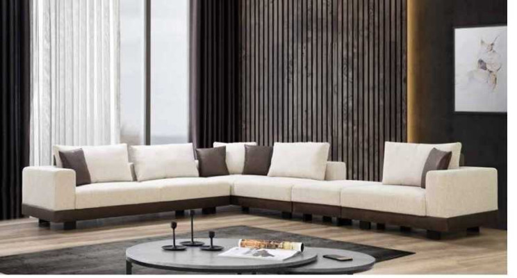 Living room Corner sofa Luxury L-shape Couch Textile Furniture Wooden frame Stylish
