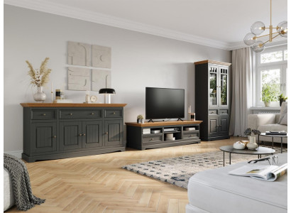 Wall unit Wood Chest of drawers + TV cabinet Sideboard Italian country house furniture 3 pieces. Set new
