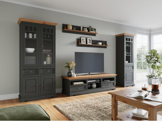 Wall units set Display case TV Chest of drawers Wall shelves Chests of drawers Wardrobe Wood Furniture 5 pcs.