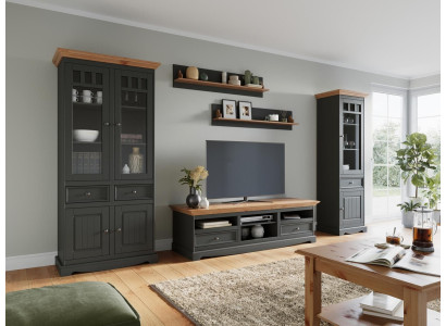 Wall units set Display case TV Chest of drawers Wall shelves Chests of drawers Wardrobe Wood Furniture 5 pcs.