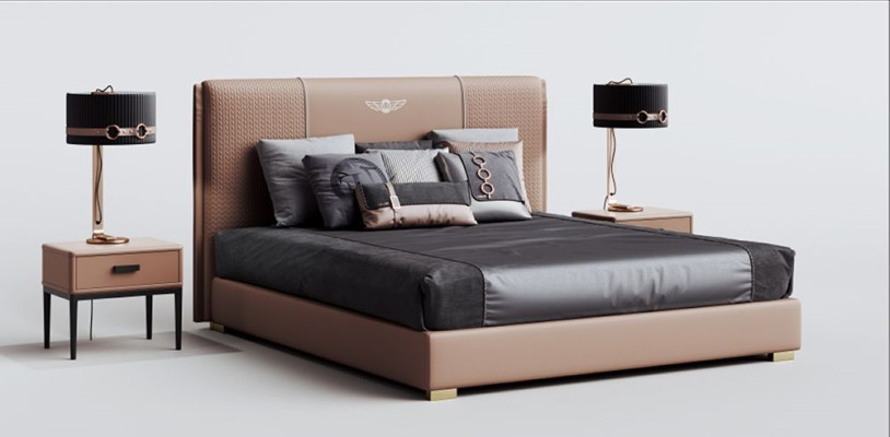 Luxury Bedroom Bed Double bed Textile Wood Leather Upholstery Beds 180x200 new