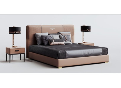 Luxury Bedroom Bed Double bed Textile Wood Leather Upholstery Beds 180x200 new