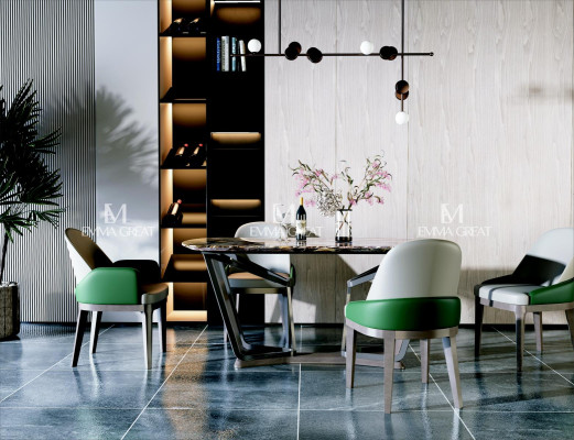 Designer Dining Room Chair Set Metal Tables Armchair 4x Chairs + Table Suite