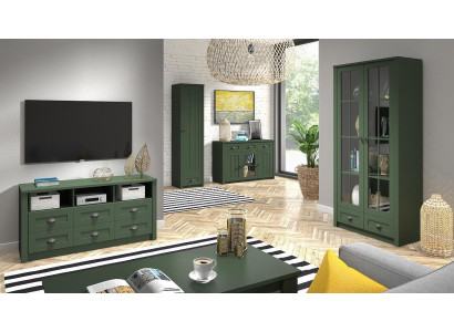 Living room Complete set Country house Furniture Set 5 pcs. Wall unit Wood Chest of drawers Table