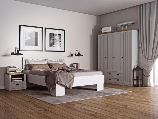 Bed Bedside table Wardrobe 4-piece Bedroom Set Design Artdeco Country House