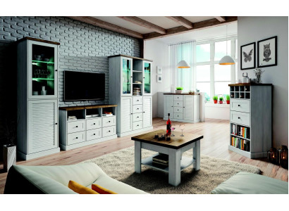 Wall unit Living room Set Display case Lowboard Wall shelf 3-piece set Wall units Wood new
