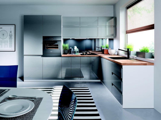 Modern Kitchen L Line Kitchen Wardrobe Design Furniture Custom Made Kitchen Line Gray
