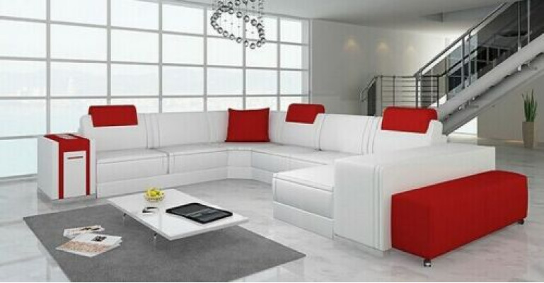 Corner sofa Sofa Living landscape U-shape Upholstery Couch Leather sofa Stool