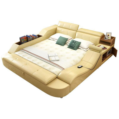 Multifunction s Bed Luxury Design Leather Beds Double Decorative Shelf 180x200cm