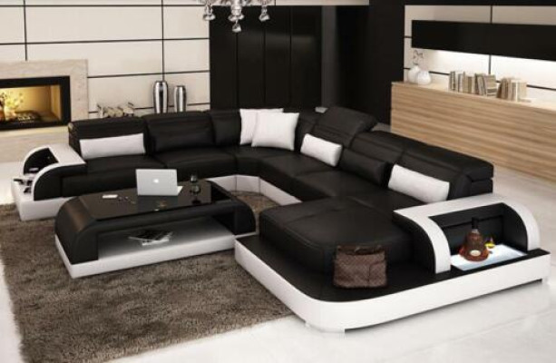 Living landscape Extra luxury class corner sofa couch - corner furniture leather sofa